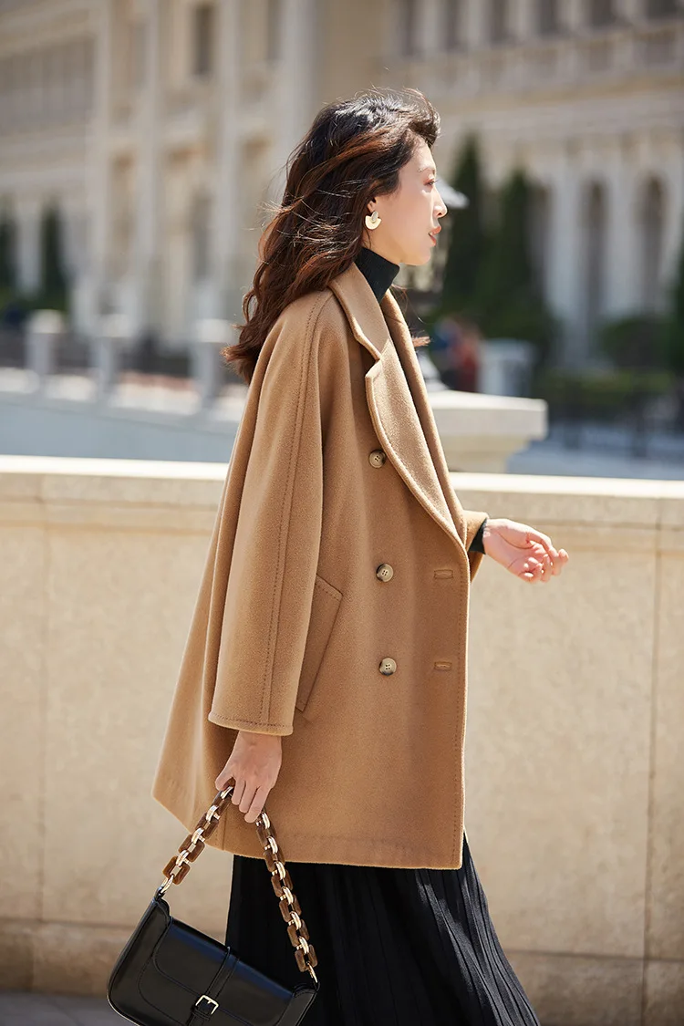 Зимнее шерстяное пальто для женщин, верблюжье пальто, красное Женское пальто, двубортное пальто, синее дизайнерское роскошное пальто, высокое качество, шерстяное пальто