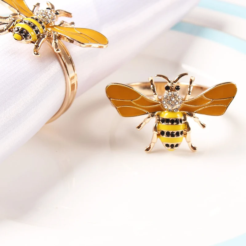 6PCS Yellow Bee Design Metal Napkin Ring Towel Buckle Holder Wedding Party Holiday Hotel Table Decoration | Дом и сад