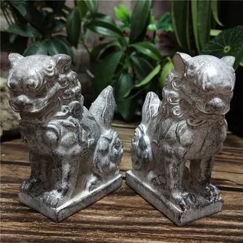 

2 Pcs Lions Statue Animals Sculpture Zen Home Garden Decoration Resin Stone Buddha Statue Figurines Feng Shui Landscape Ornament