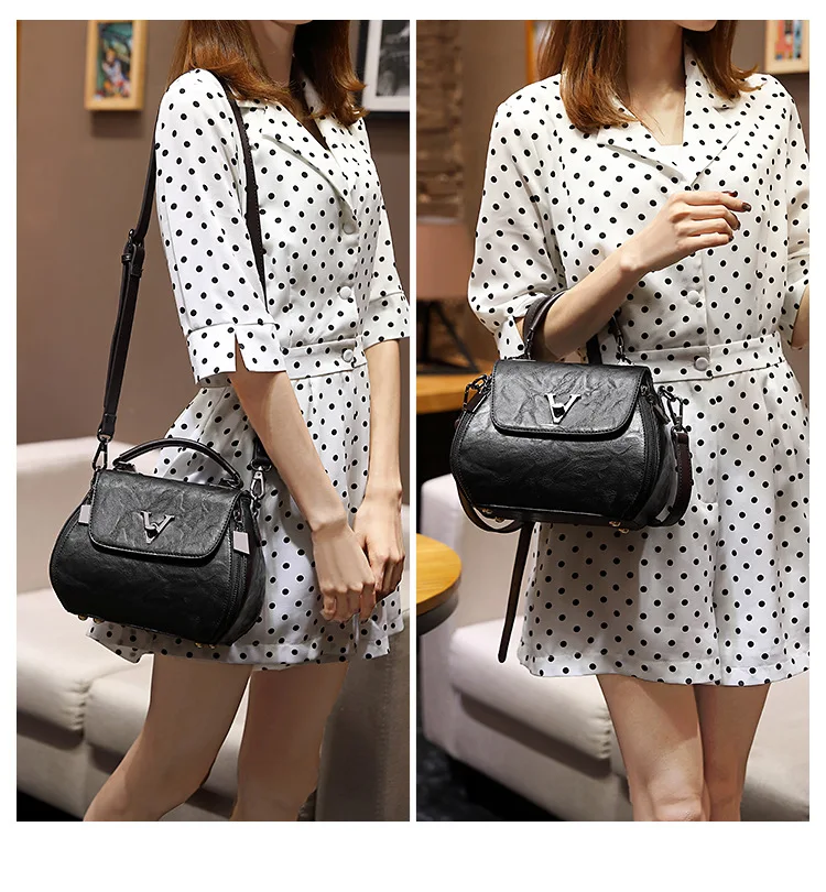 Cow Leather Women Shoulder Bags 2021 Solid Color Crossbody Messenger Purse Retro Top-Handle Bag Tote Shopping Handbags