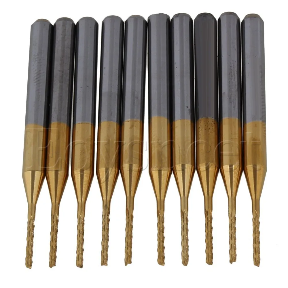 10pcs Corn Teeth TiN Coated Carbide Milling Cutter Router Drill Bit 1.0mm | Инструменты