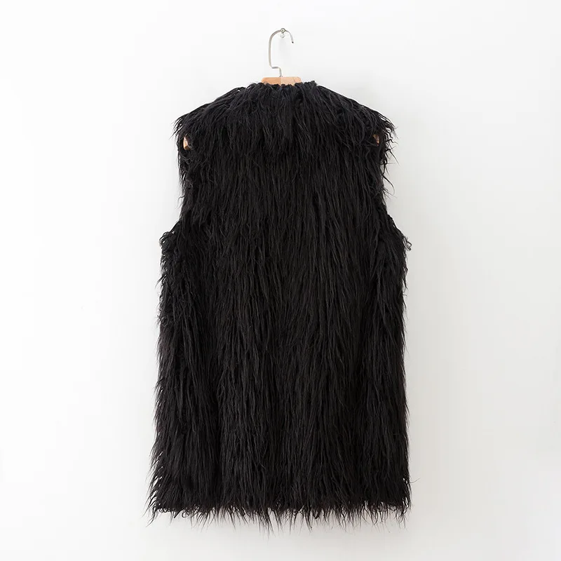 New Winter Faux Fur Coat Women Vest Za Autumn Black Long Jacket Sleeveless Streetwear Fashion Clothing