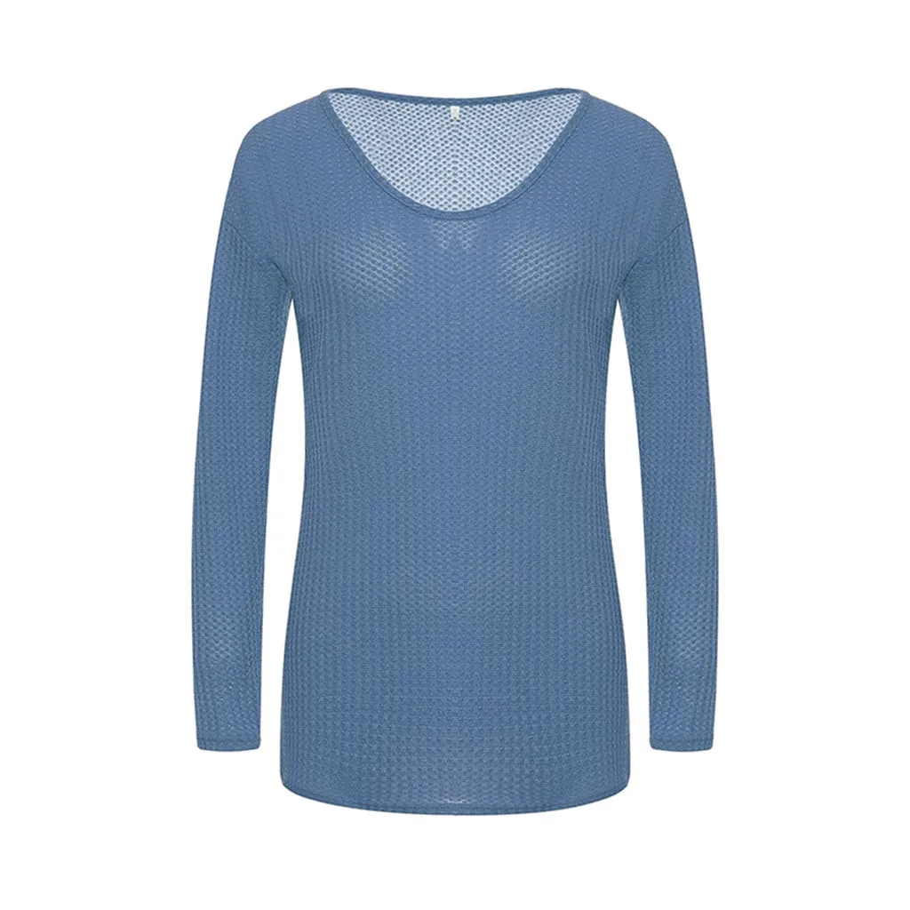 Jaycosin Fashion Casual Lady Long Sleeve V-neck Sweater Stylish Comfortable Soft Solid Color Knitting Slim Blouse Sweater Tops