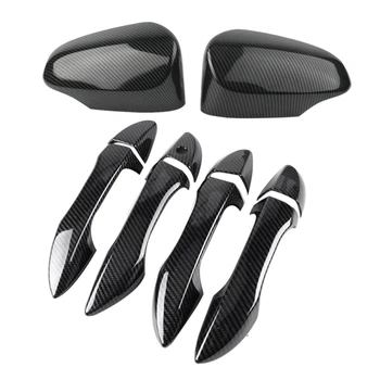 

for 2014-2018 Toyota Corolla Carbon Fiber Rear View Mirror + 4 Outer Exterior Door Handle Cover Trim