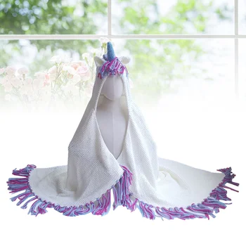 

1 pc Wool Knitted Blanket Unicorn Cozy Soft Cloak Crochet Sleeping Cover for Girls