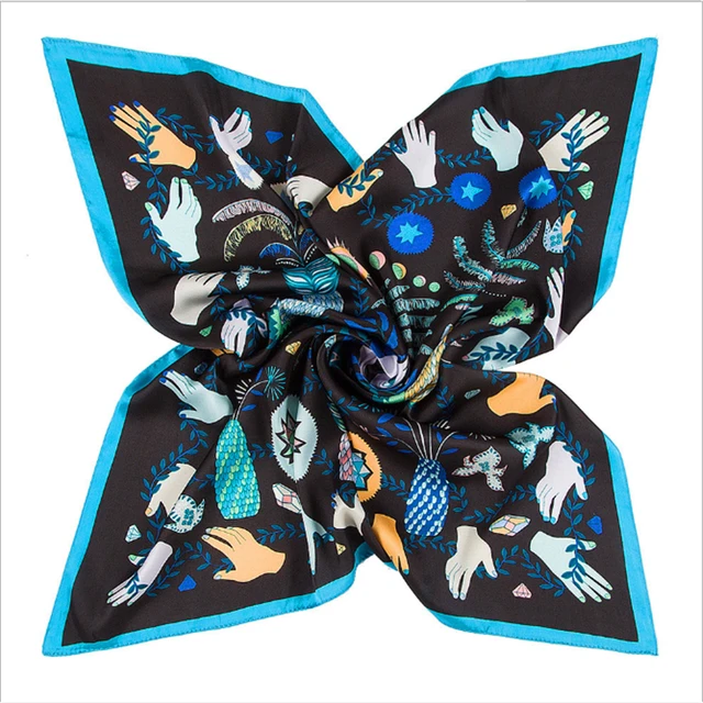 2021 summer square 33 color silk scarf fashion print ladies luxury hair band turban handkerchief head female beach shawl ML15 5