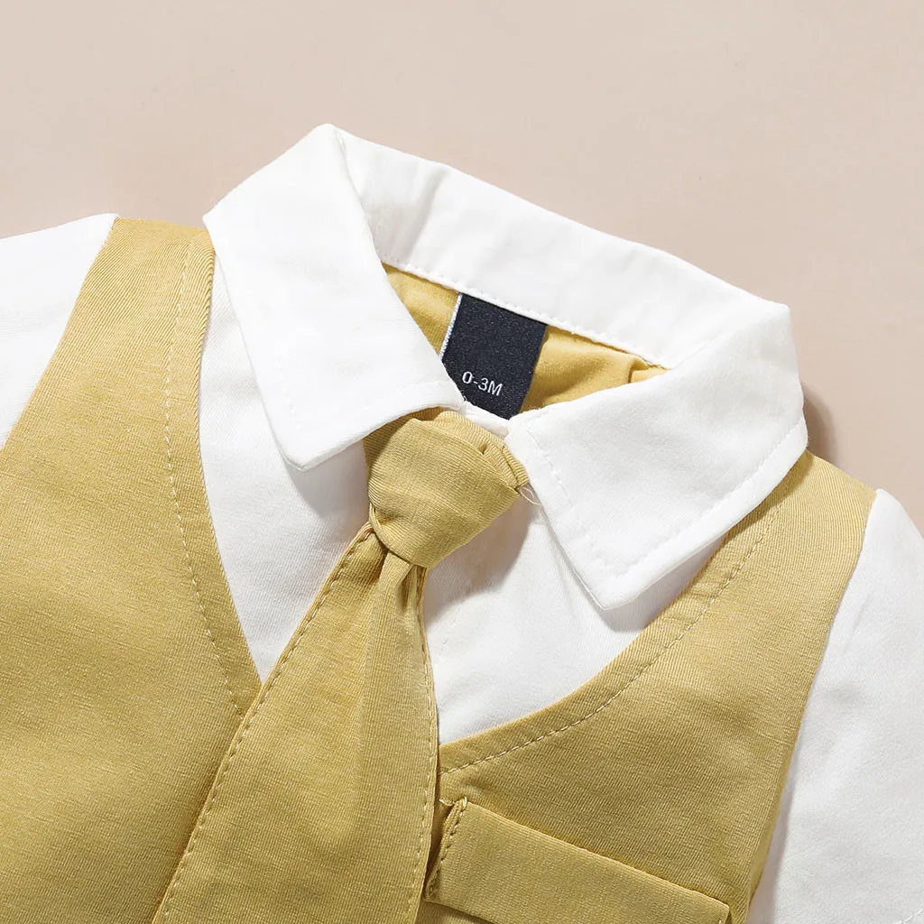 Newborn Infant Baby Boys clothes Solid Gentleman Tie Romper Jumpsuit Outfits Baby Clothing Short Sleeve T-shirt #C