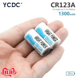 YCDC 2pcs 3 V CR123A литиевая батарея 1300 mAh CR123 CR17335 CR17345 батареи для камеры литий-ионная батарея