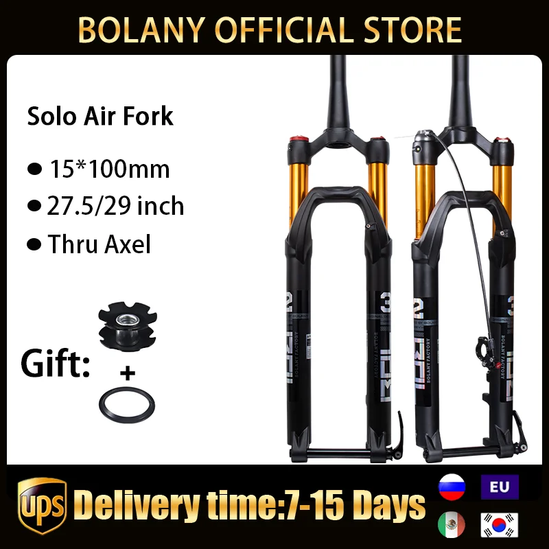 

BOLANY MTB Bike Fork Thru Axle Solo Air Suspension 27.5/29inch Straight/Tapered Tube RL/LO Bicycle Quick Release Travel 100mm