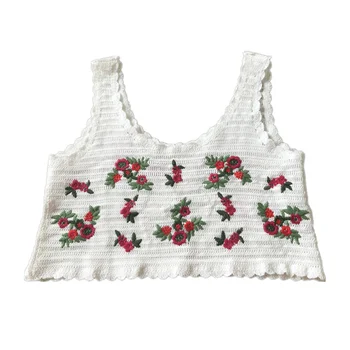 

1Pc Crochet Vest Embroidered Floral Waistcoat Sleeveless Hammock Short Tank Top for Women Lady Girl (White)