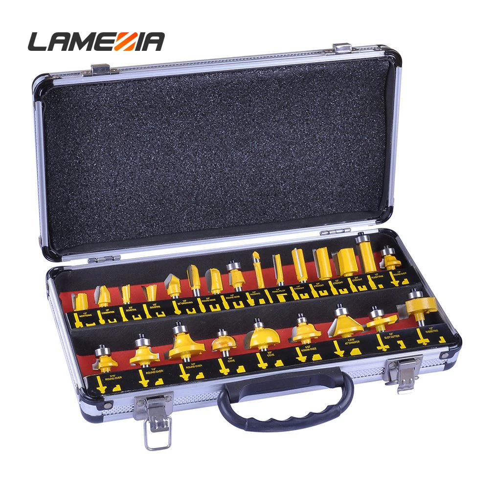 

LAMEZIA 24pcs/set 6.35mm Handle Milling Cutter Set Carbide Woodworking Cutting Drilling Bit Kit Power Tool Accessories