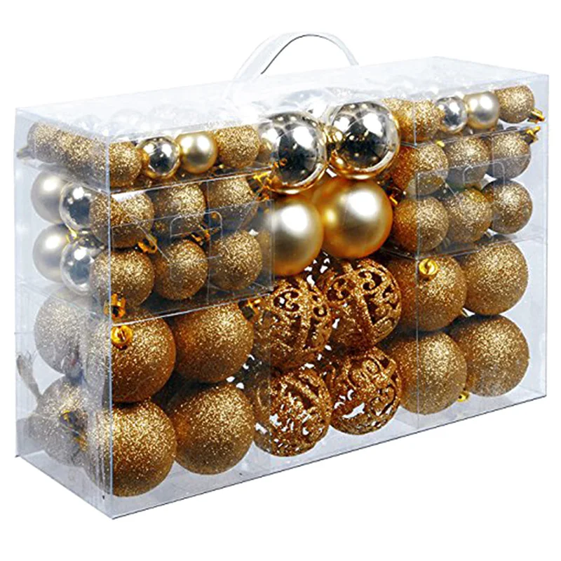 

100Pcs/Box Christmas Ball Box Set Available Lightweight Holiday Christmas Tree Ornament Decorations Gold
