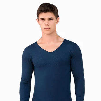 

Men Trackless Thermal Underwear Set Winter with Thick Velvet Invisible V-collar Male Long Johns