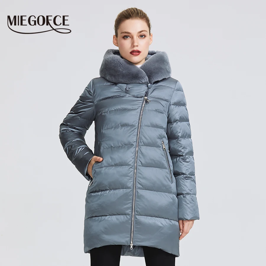 Beste Miegofce 2019 Winter Vrouwen Collection Vrouwen Warme Jas Jas Winter Winddicht Stand Up Kraag Met Kap En konijnenbont Parka