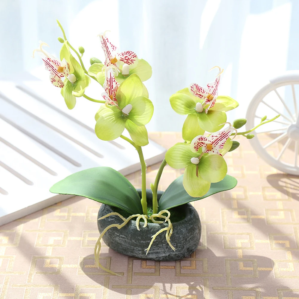 Artificial Butterfly Orchid Potted plants silk Flower with Plastic pots moss Home Balcony Decoration vase set wedding Decorative