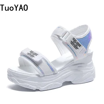 

New 2020 Summer Sandals 8CM Wedge Heels Sneakers Women Beach Flip Flop High Platform Casual Sandals Breathable Walking Slippers