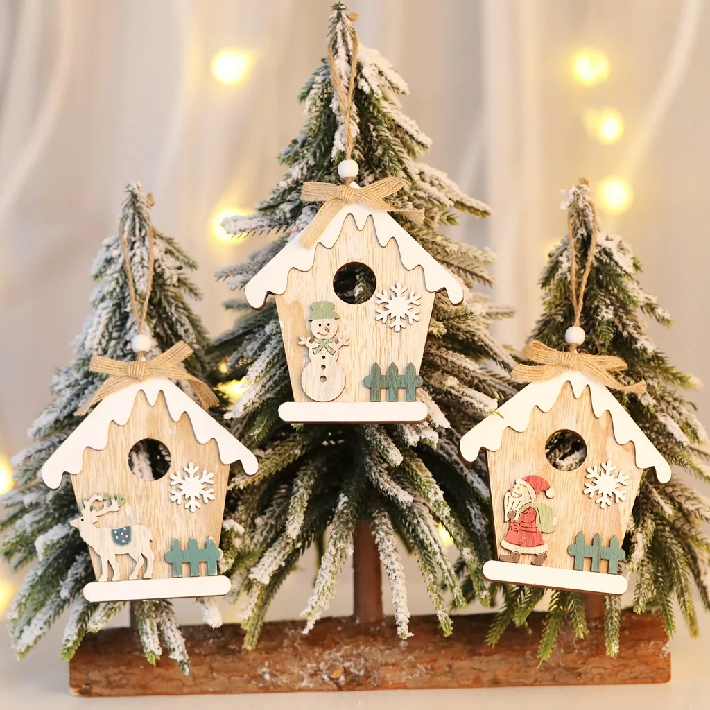 Новогодний деревянный дом Рождественская елка орнамент деревянная подвеска Рождественский подарок Noel Рождественское украшение для дома Navidad Декор