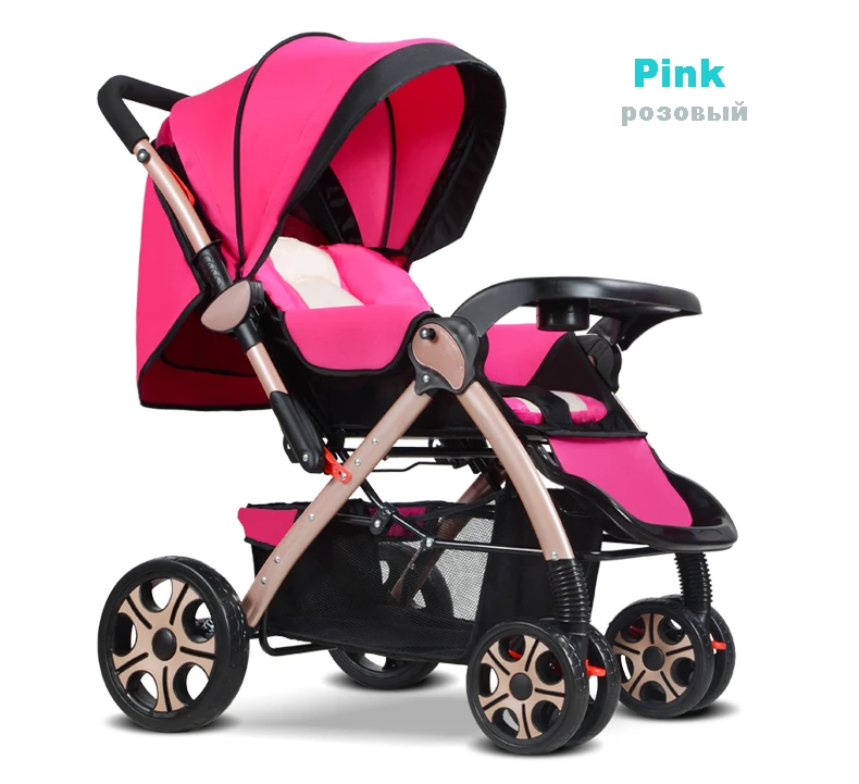 Pink Детская коляска, двусторонняя, ударопрочная, откидывающаяся, может сидеть, детские тележки, детская коляска, откидывающаяся+ Складная+ два нажимных способа - Цвет: Pink