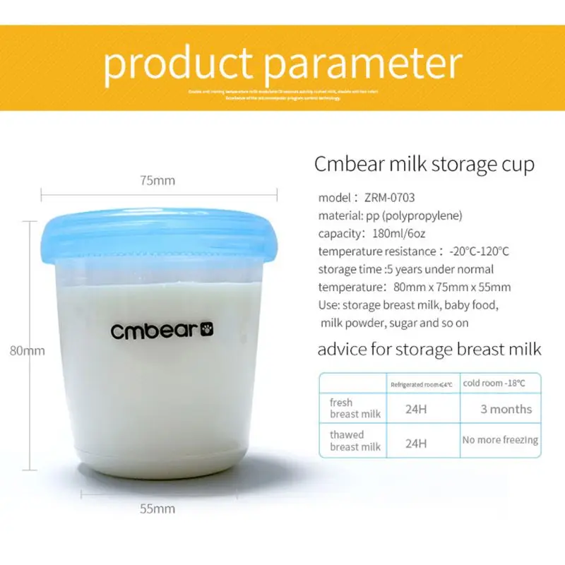 Breast Milk Storage Bottle Set 180ml Newborn Breast Milk Storage Cups Reusable Wide Neck Food Freezer Fresh Container 4