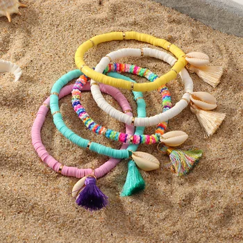 

2020 Summer Bohemian Ethnic Sea Shell Bracelet Womens Tassel Sandy Beach Natural Conch Colorful Bracelets Jewelry For Girls