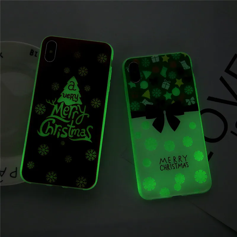 

Moskado Christmas Luminous Phone Case For iPhone X XR XS Max Christmas Fluorescent Case For 6 6S 7 8 PlusSoft TPU Phone Cover