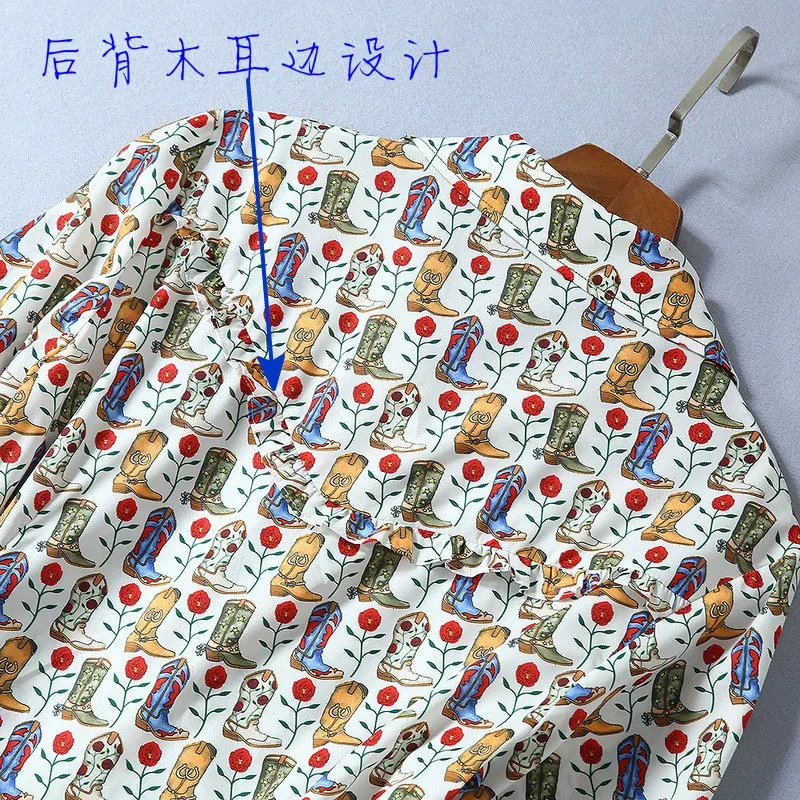 Autumn Fashion Designer Runway Dress New Spring Long Sleeve Floral Printed Simple Casual Midi Female Dresses