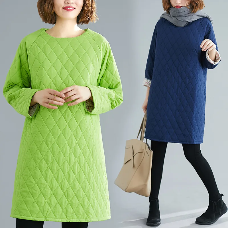 

Na1120 @ 2019 Autumn And Winter New Style 2019 Korean-style Loose And Plus-sized WOMEN'S Dress Solid Color Compressed Cotton Lon