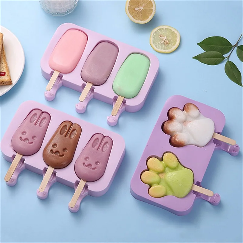 Silicone Ice Cream Mold Cool Animal Shape Jelly Ice Bar DIY Food Supplement Tool Popsicle Stick Summer 2 Sets