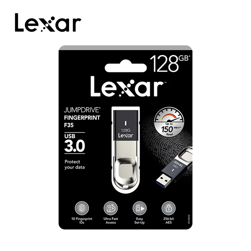 Lexar Распознавание отпечатков пальцев USB 128 ГБ 64 Гб оперативной памяти, 32 Гб встроенной памяти, F35 флеш-накопитель USB 3,0 150 МБ/с. высокоскоростной флеш-накопитель