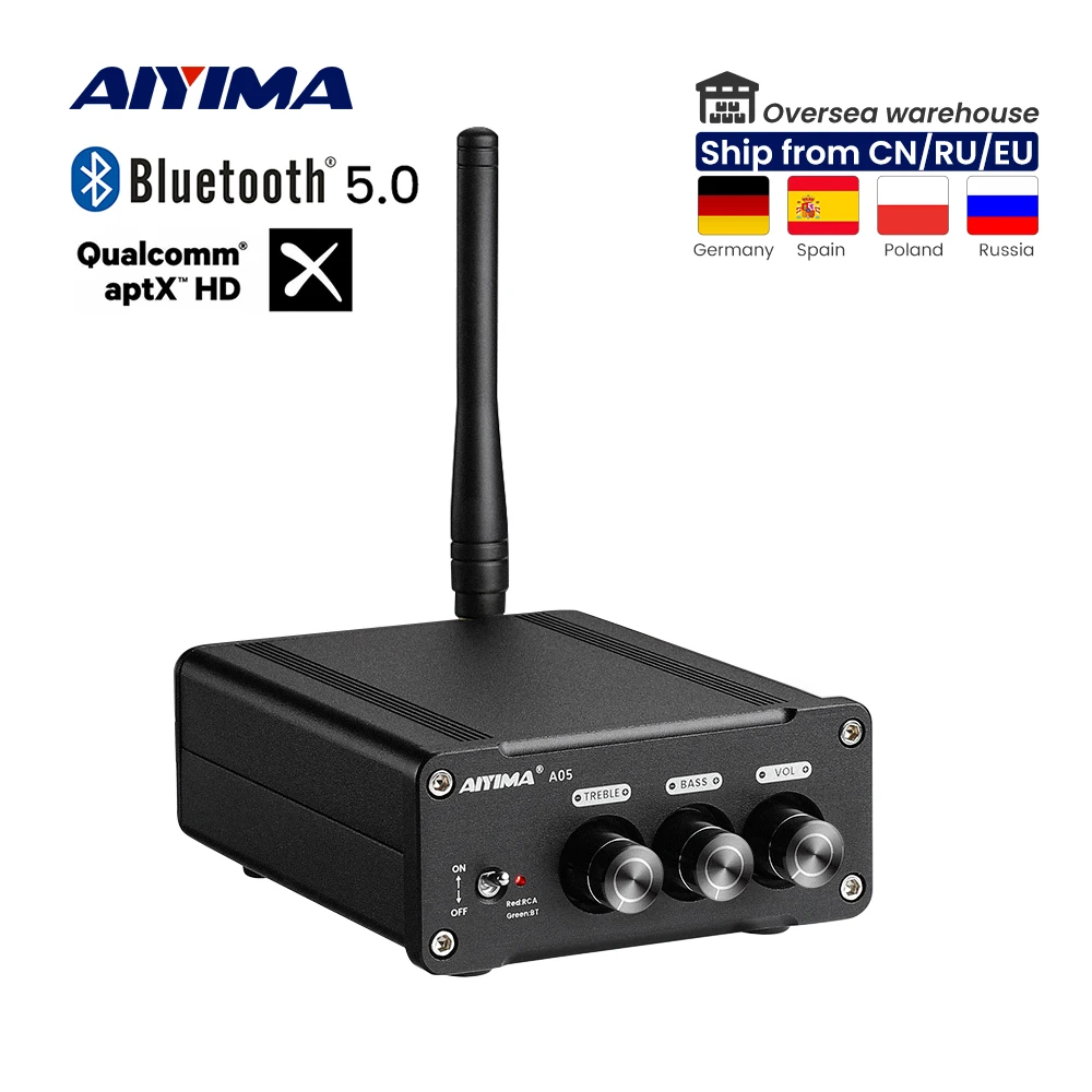 

AIYIMA Audio A05 Bluetooth TPA3221 Sound Amplifier 100W QCC3034 APTX Mini HiFi Stereo Class D Power AMP Treble Bass for Speaker