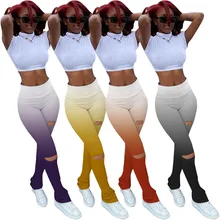 Summer Flare Pants For Women Casual Elastic High Waist 2020 New Fashion Long Pants Pleated Pant Trousers B12