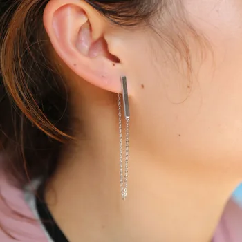 

Fashion Earings Jewlery New Brief Contemporary Minimalist Bar 925 silver Stud Earrings For Women Gold Long chain link Earrings