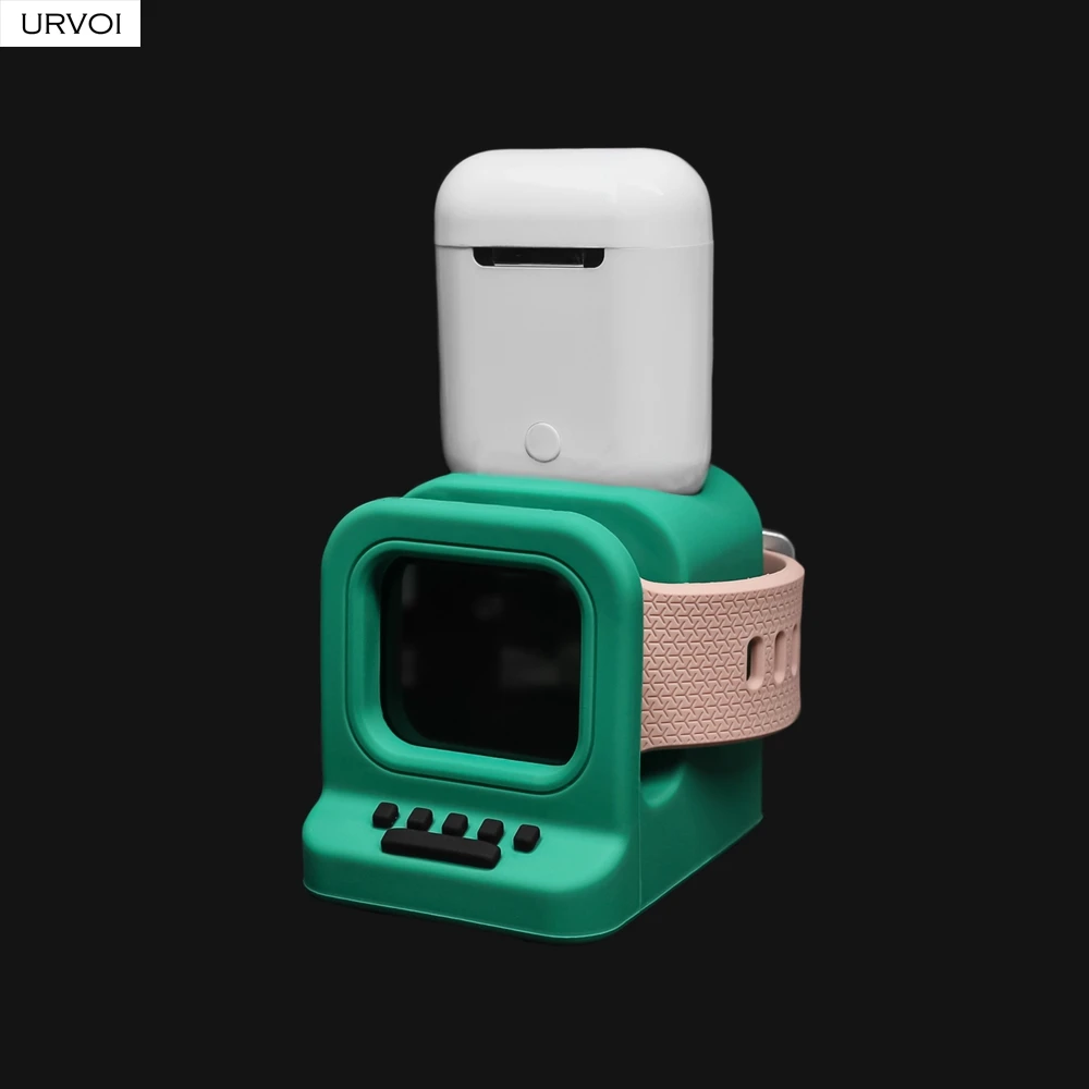 URVOI silicone stand for apple watch holder WatchOS keeper 2 in 1 home charging dock for iWatch classic MAC design airpods
