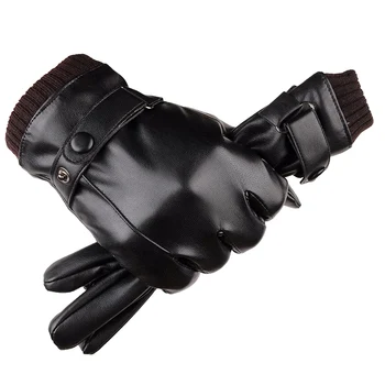 

Winter Men's Leather Gloves Touch Screen Windproof Keep Warm Driving Guantes Male Autumn and Winter Leather Gloves Black