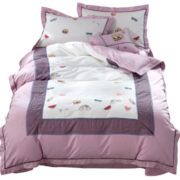 

Cartoon children girl small fresh summer leisure time 1.2m1.5m four-piece set of 60 long-staple cotton lace embroidery