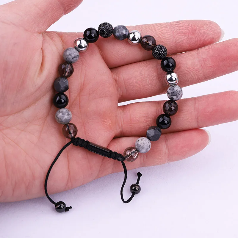 Unique Design Mix Natural Stone Beads CZ Pave Ball Woven Beaded Friendship Bracelet Men Women - Image 5