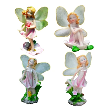 

4 Pcs/Set Flower Pixie Fairy Miniature Figurine Dollhouse Garden Ornament Decoration Crafts Figurines 01