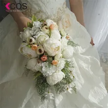 XCOS 4 стиля водопада элегантный свадебный букет Искусственный Карла Свадебный букет из роз белый свадебный букет
