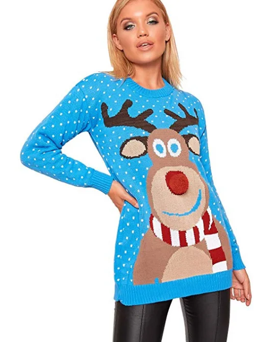 Xmas Sweaters Reindeer Snowman Deer Ugly Make Christmas Again Winter Sweater Funny Gift Womens Mens Unisex Costume Cosplays - Цвет: Синий