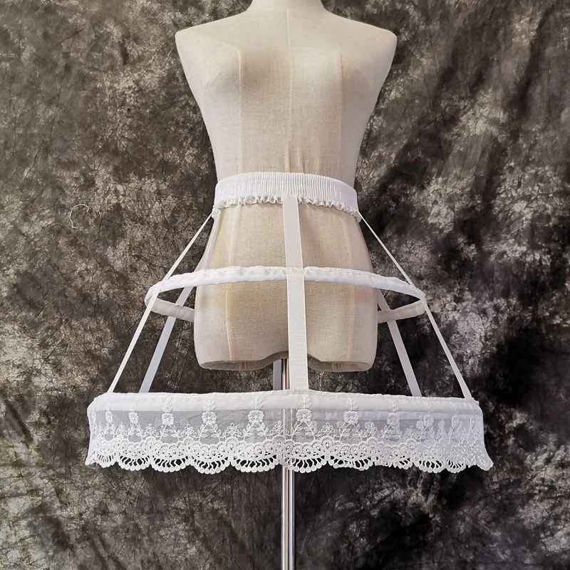 New White /Black Women Girls Bird Cage Fish Bone Petticoat Bustle 2Hoops Crinoline Underskirt with Lace Trim Wedding Accessories