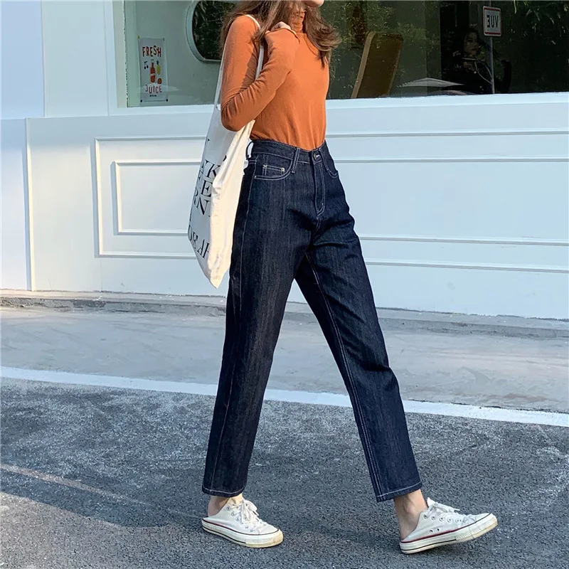 Dark Blue Jeans Women Wide Leg Pants 