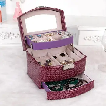 

Leather Automatic Buckle Jewelry Box Three Layers Cosmetic Organizer Portable Jewelry Organizer for Necklaces Earrings Rings