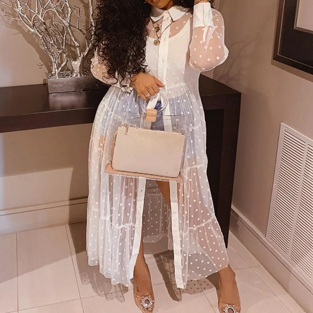 Women Long Sleeve White Sheer Top Femme 