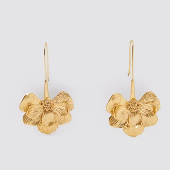 

ZA Earring Female Fashion Gold Metal Flower Dangle Earrings For Women Simple Design Long Statement Drop Earring Party Jewelry