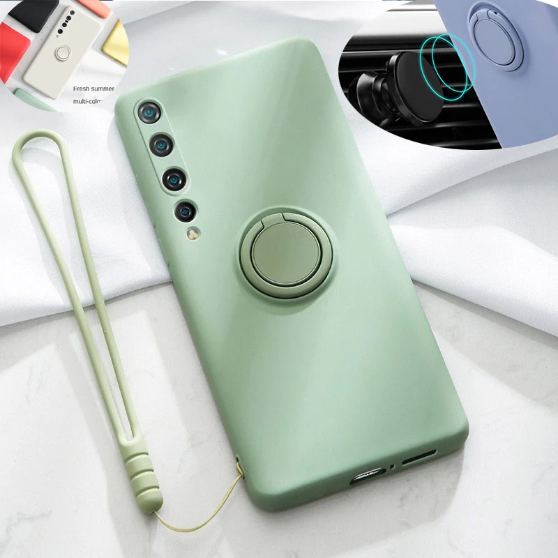 For Xiaomi 10 Mi10 Ultra Pro Case Liquid Silicone Ring Holder Shockproof Bumper Soft Cases On Redmi K30 Note 9S 9 Pro Max Cover