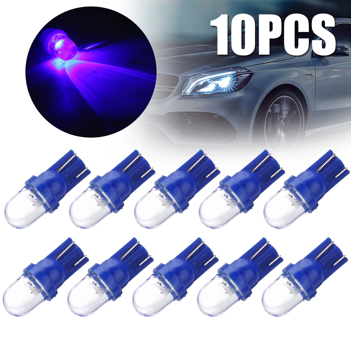 

Car Light Source 10pcs T10 Blue LED Bullet Wedge Bulbs 158 168 194 12V Auto Interior Side Lights