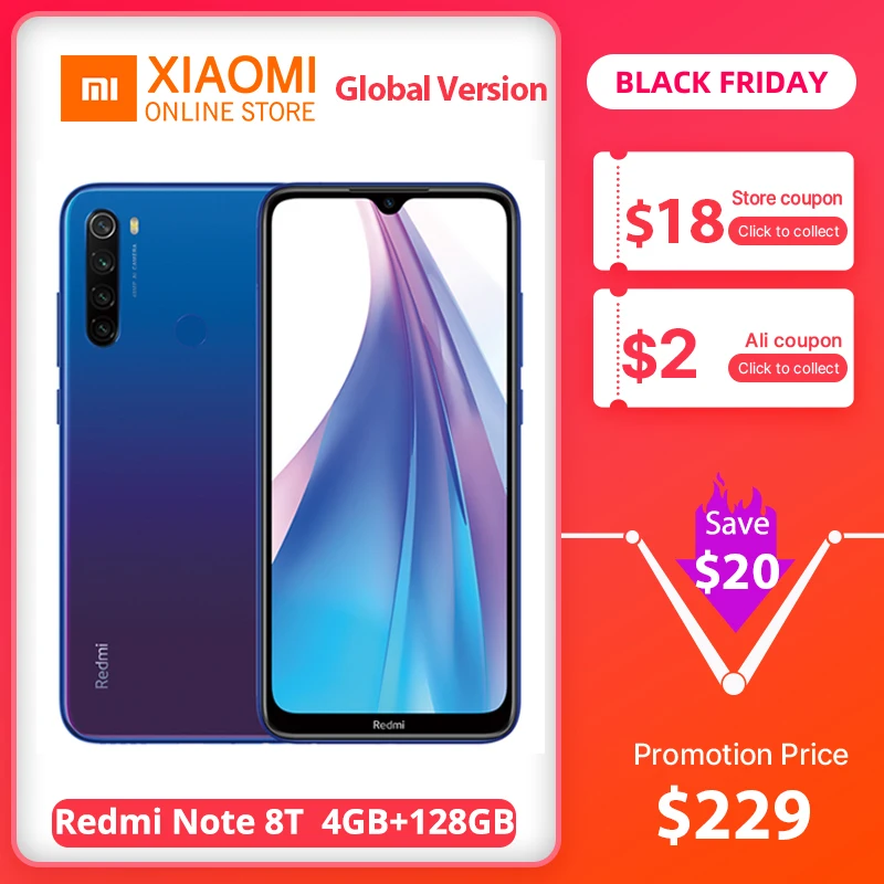 

Global Version Xiaomi Redmi Note 8T 4GB 128GB Smartphone 48MP Quad Camera 4000mAh Big Battery Snapdragon 665 Support NFC Phone