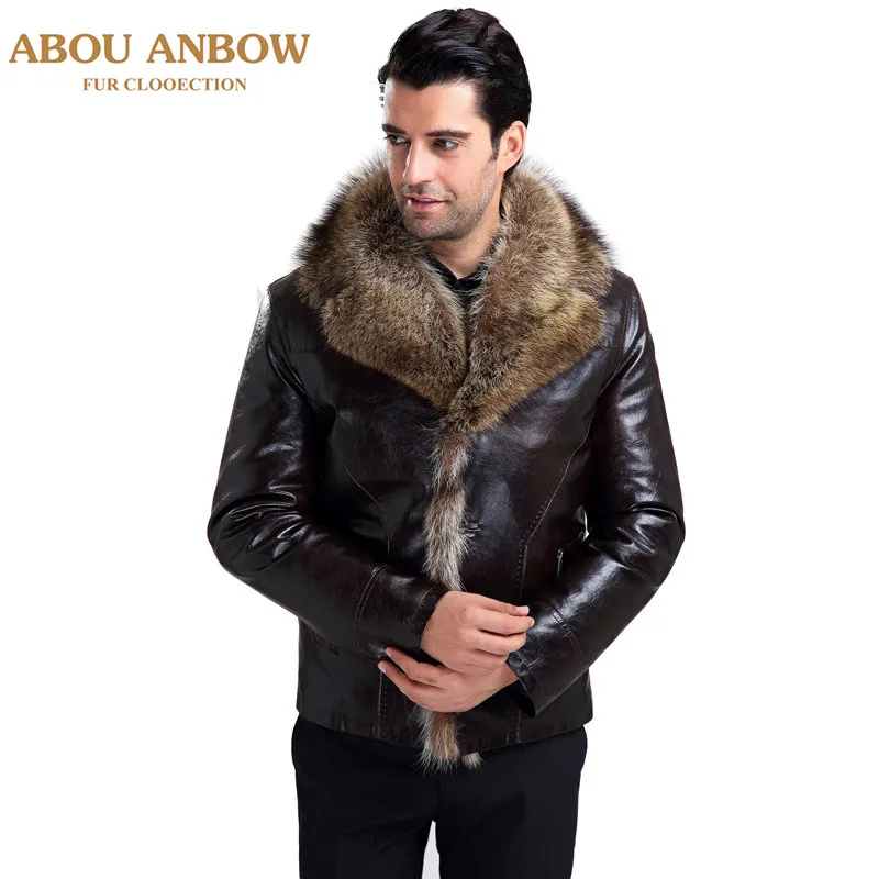 

Abou Brand New Luxury Mens Fur Coat Smart Casual Long Sleeve Winter Thick Warm Real Turn-down Collar Outerwear & Coats