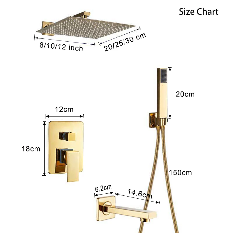 Onyzpily смеситель для душа для ванной комнаты, Золотая ванна, 8'10'12''' смеситель для душа, водопроводная насадка для душа из нержавеющей стали, настенное крепление для душевой ванны