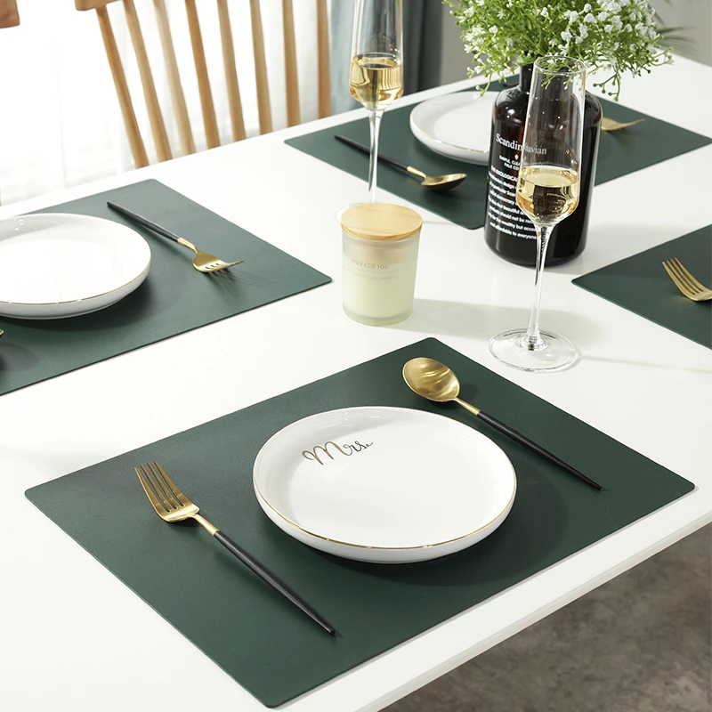 Rectangular Table Mat PU Leather Placemat Waterproof Greaseproof Pad Kitchen for Dining Table Anti-